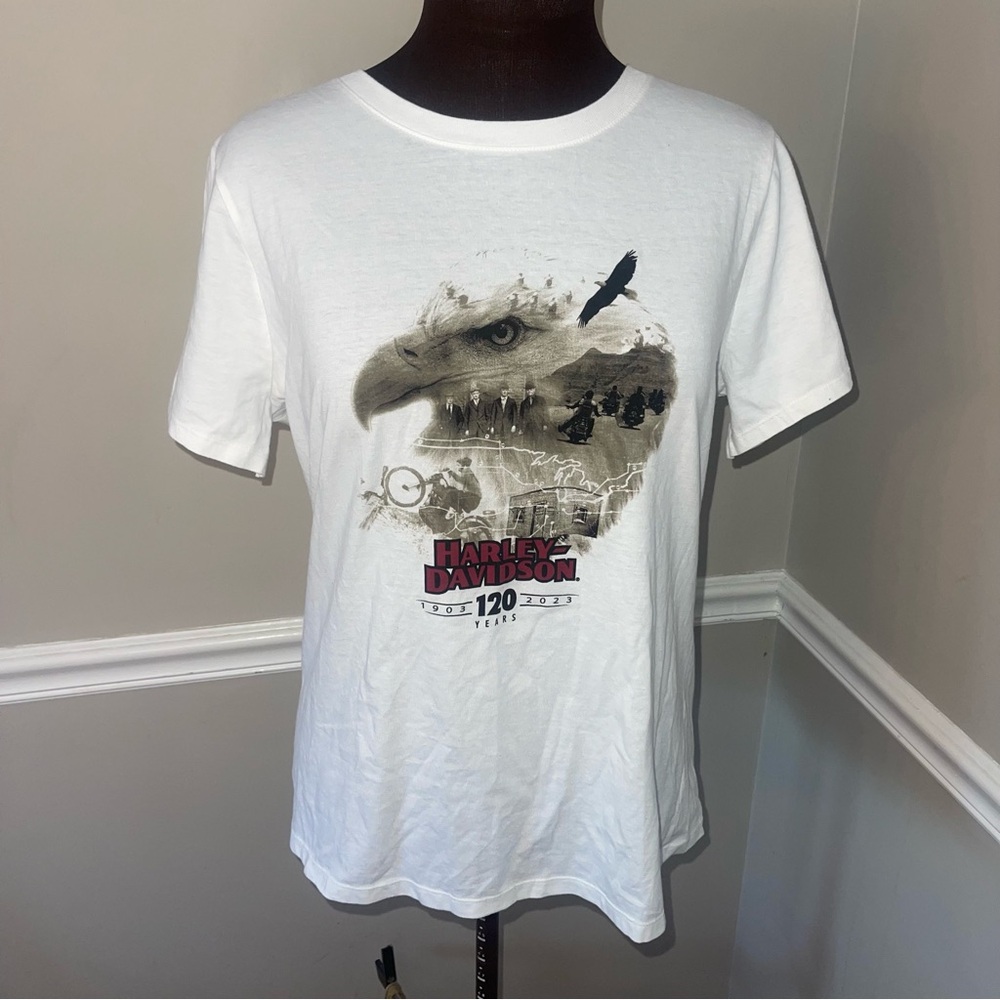 Harley Davidson 120 Year Anniversary Womens‎ White Shirt Sz XL